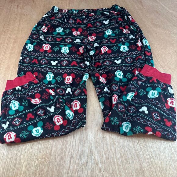 Disney Mickey Mouse Christmas Fleece Pajama Pants XL Blk/Red Holiday Snowflake - Picture 2 of 4